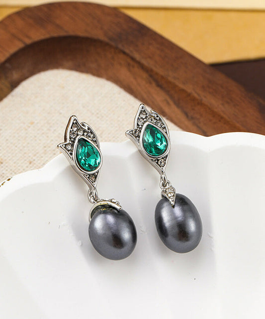 Style Silk Copper Silvering Pearl Glass Tassel Drop Earrings