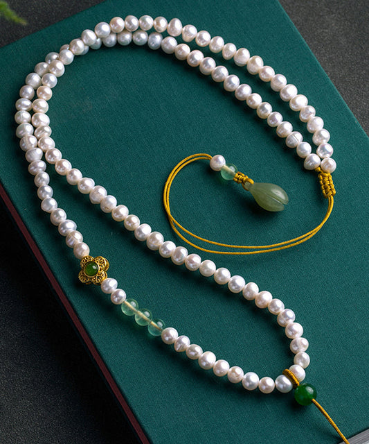 Style White Jade Pearl Grape Stone Orchid Pendant Necklace Gh1053