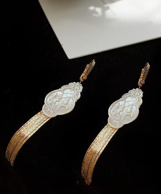 Style White Sterling Silver Bird Tassel Drop Earrings