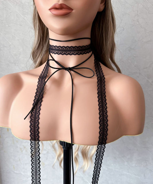 Stylish Black Lace Hollow Out Bow Necklace Ya001