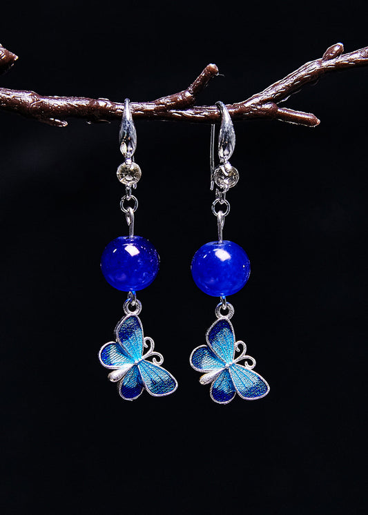 Stylish Blue Butterfly Gem Stone Drop Earrings