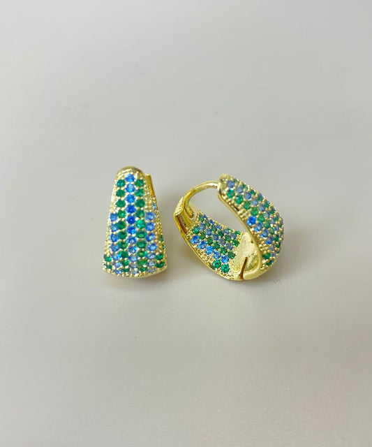 Stylish Blue Copper Overgild 14k Gold Zircon Hoop Earrings