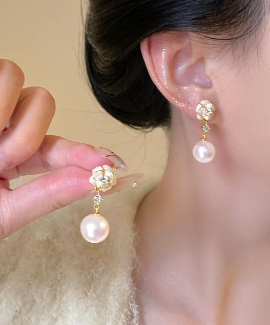 Stylish Copper Overgild Zircon Pearl Drop Earrings