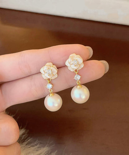 Stylish Copper Overgild Zircon Pearl Drop Earrings