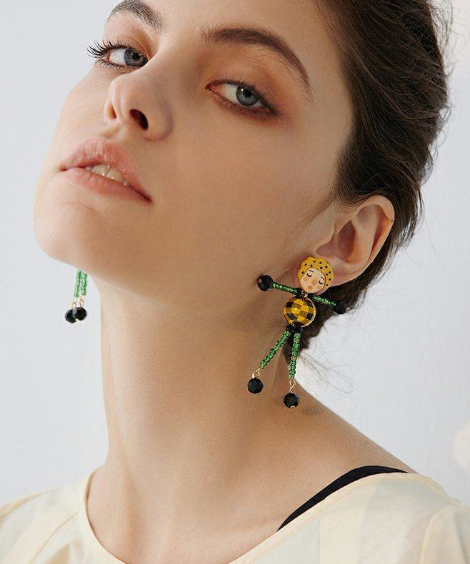 Stylish Doll Asymmetrical Design Wooden Drop Earrings