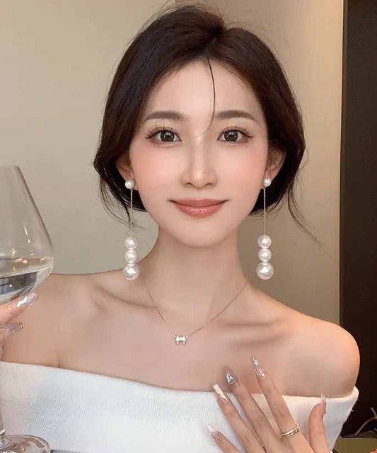 Stylish Gold Alloy Pearl Tassedrop Earrings