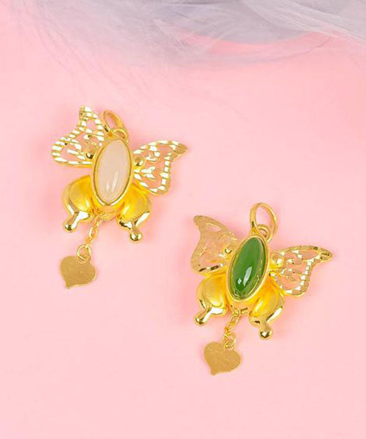 Stylish Gold Asymmetricar Overgild Inlaid Jade Butterfly Pendant Necklace Tw1033