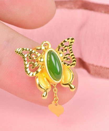 Stylish Gold Asymmetricar Overgild Inlaid Jade Butterfly Pendant Necklace Tw1033