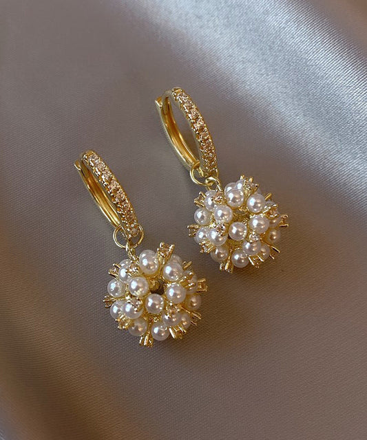 Stylish Gold Copper Alloy Zircon Crystal Pearl Drop Earrings