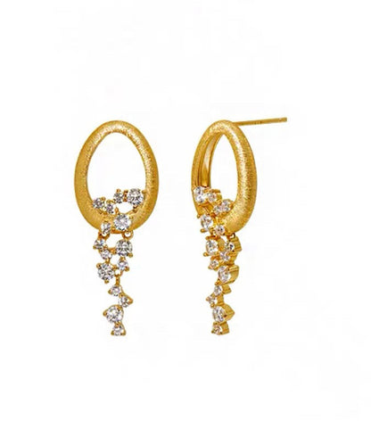 Stylish Gold Copper Overgild Zircon Tassel Drop Earrings