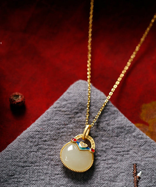 Stylish Gold Sterling Silver Overgild Jade Pendant Necklace Ts018