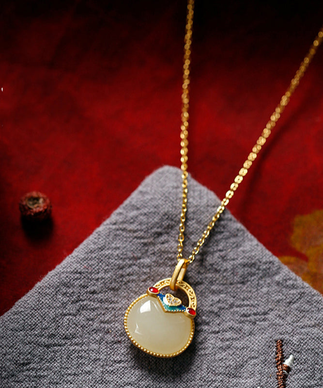 Stylish Gold Sterling Silver Overgild Jade Pendant Necklace Ts018