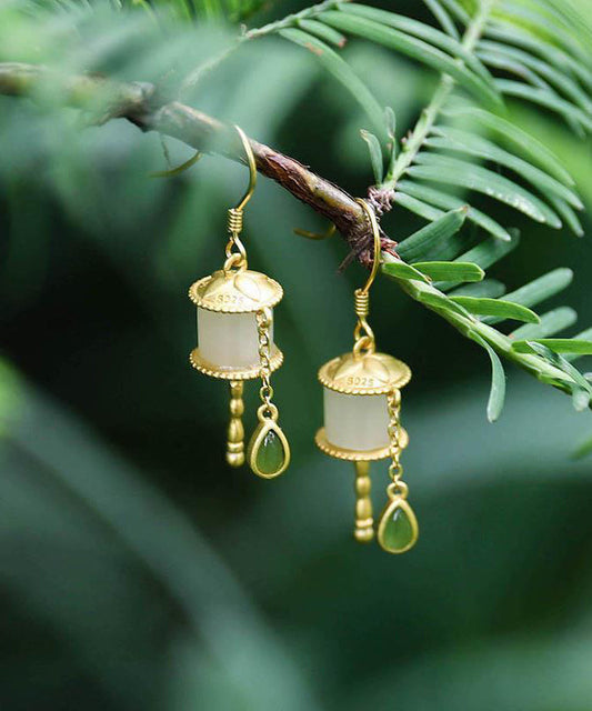 Stylish Gold the Sunflowers Silver Patchwork Jade Earrings