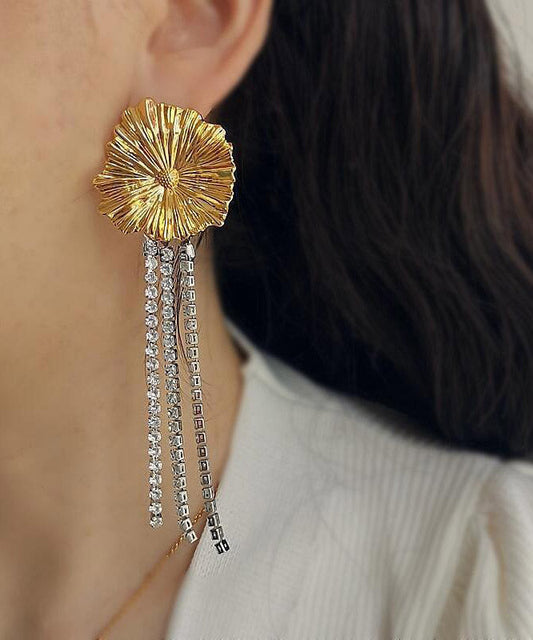 Stylish Golg Overgild Zircon Tassel Drop Earrings