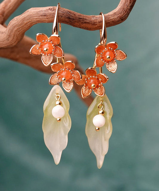 Stylish Green Acrylic Flower 14k Gold Drop Earrings