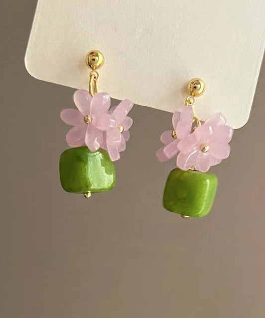 Stylish Green Alloy Resin Block Drop Earrings