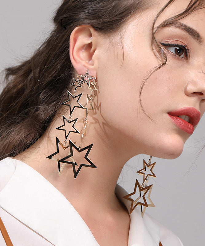 Stylish Pentagram Tasseled Metal Drop Earrings