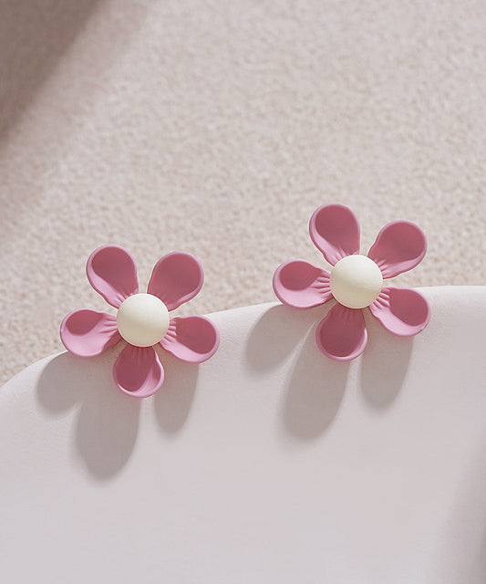 Stylish Pink Sterling Silver Alloy Stud Earrings