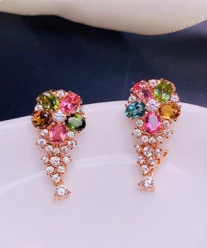 Stylish Rainbow Sterling Silver Overgild Crystal Zircon Stud Earrings Kx1013