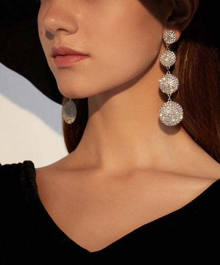 Stylish Rhinestone Rotundity Metal Drop Earrings
