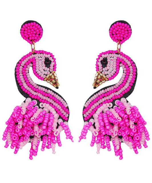 Stylish Rose Flamingo Acrylic Bead Drop Earrings