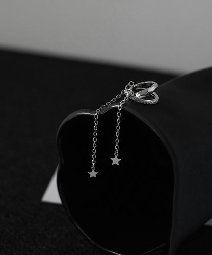 Stylish Silk Copper Zircon Star Tassel Drop Earrings