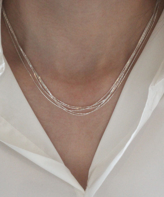 Stylish Silk Stainless Steel Layered Necklace Po051
