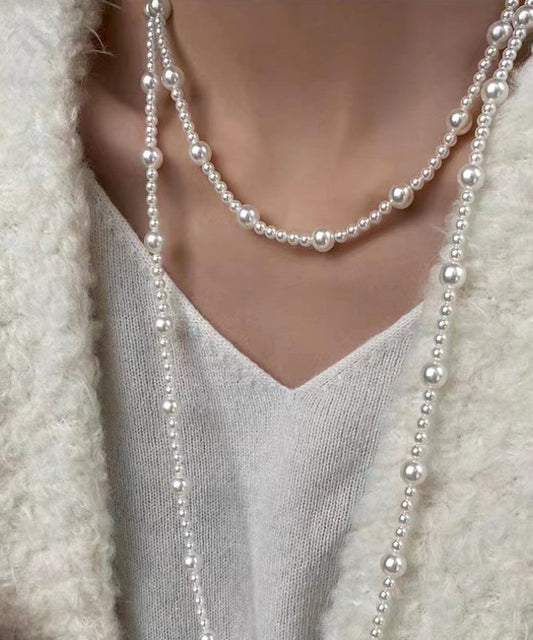 Stylish White Alloy Pearl Beading Gratuated Bead Necklace Yd010