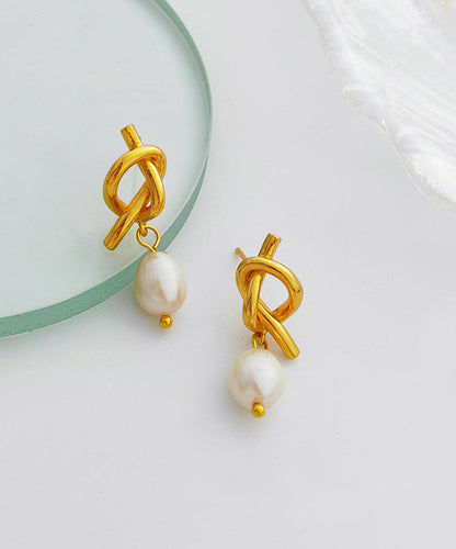 Stylish White Copper Gold Plated Pearl Drop Earrings