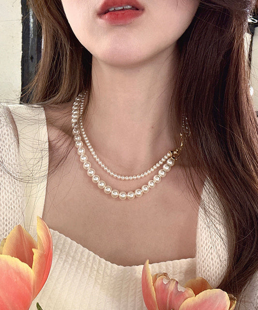 Stylish White Metal Alloy Double Layer Pearl Necklace Et011