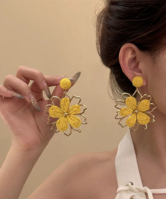 Stylish Yellow Alloy Weavin Hollow Out Drop Earrings