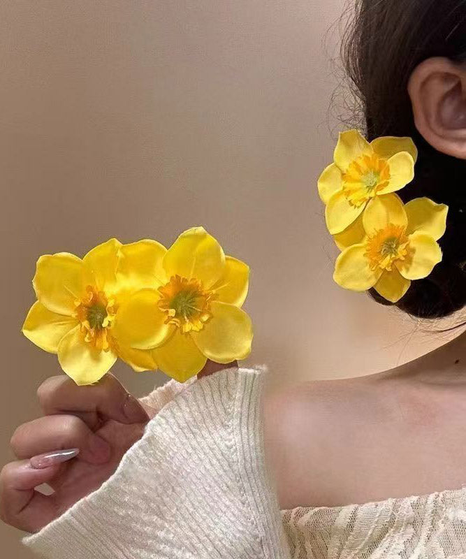 Stylish Yellow Copper Cloth a Pair Hairpin