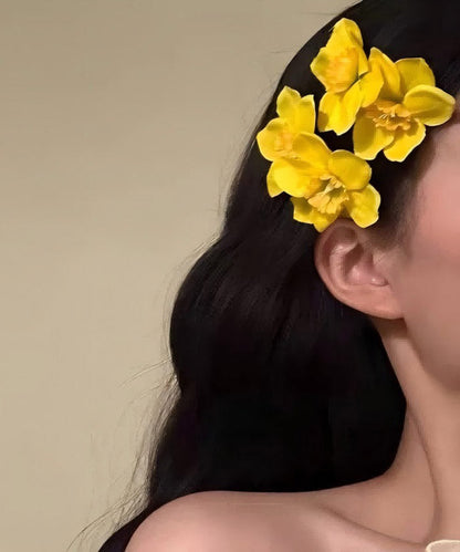 Stylish Yellow Copper Cloth a Pair Hairpin