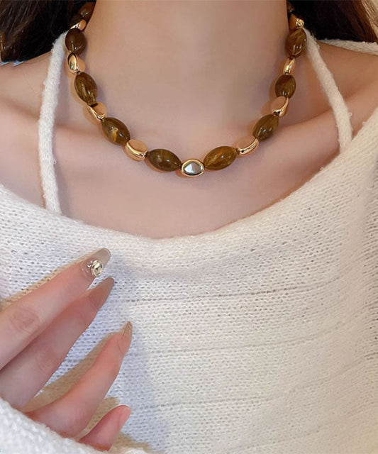 Unique Brown Sterling Silver Tiger Eye Stone Gratuated Bead Necklace Qz003