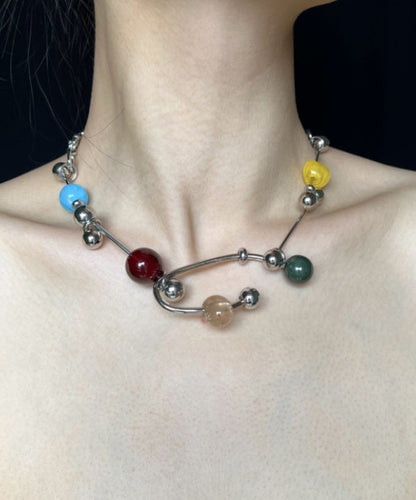 Unique Multicolor Stainless Steel Beading Gratuated Bead Necklace Qj006