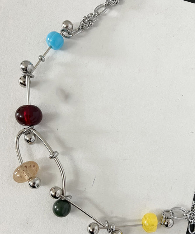 Unique Multicolor Stainless Steel Beading Gratuated Bead Necklace Qj006