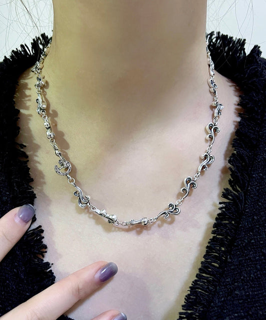 Unique Silk Sterling Silver Hollow Out Auspicious Clouds Necklace Kx1047