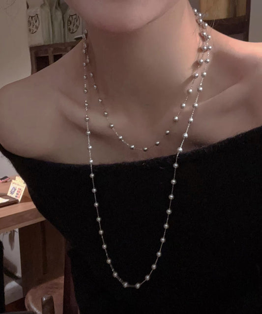 Unique Silk Sterling Silver Pearl Crystal Gratuated Bead Necklace Yr012