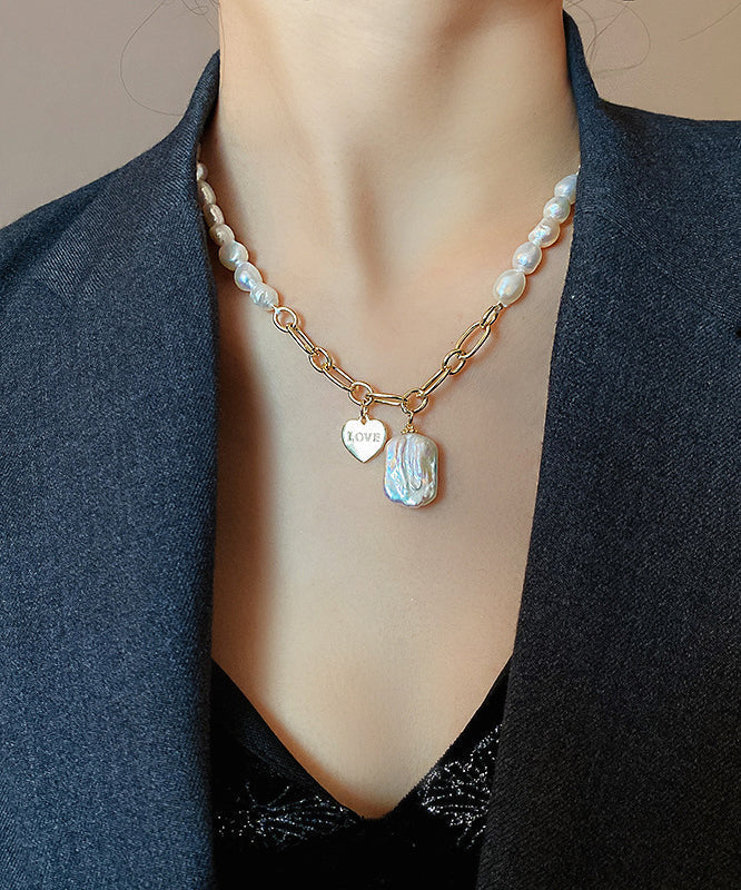 Pendant Overgild White Unique Necklace Pearl Copper Asymmetrical