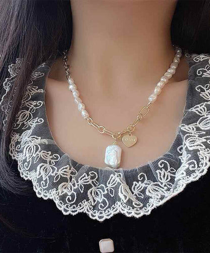 Pendant Overgild White Unique Necklace Pearl Copper Asymmetrical