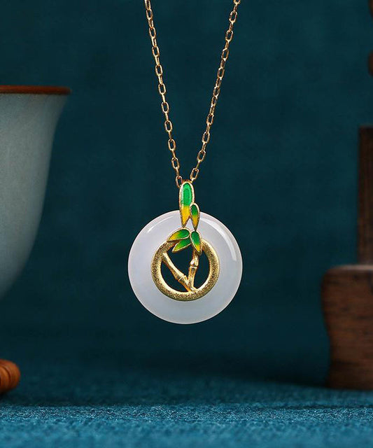 Unique White Hotan Jade Antique Safety Clasp Bone Chain Female Necklaces Kx1064