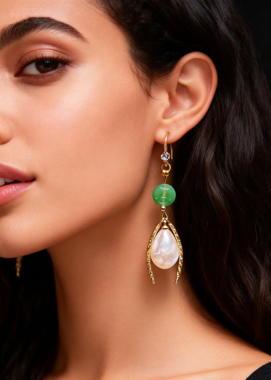 Unique White Pearl Water Droplet Fine Jade Drop Earrings