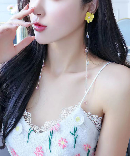 Unique Yellow Crystal Tassel Drop Earrings