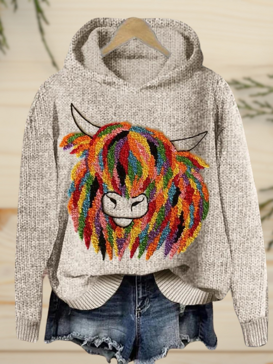 EP | Art de la vache en couleur Pull-over en tricot confortable