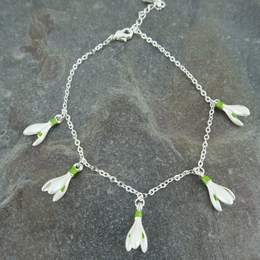 Snowdrop White Flower Charm Bracelet