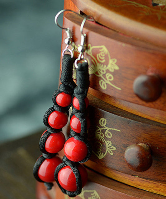 Black and Red Patchwork Gem Stone Drop Earrings