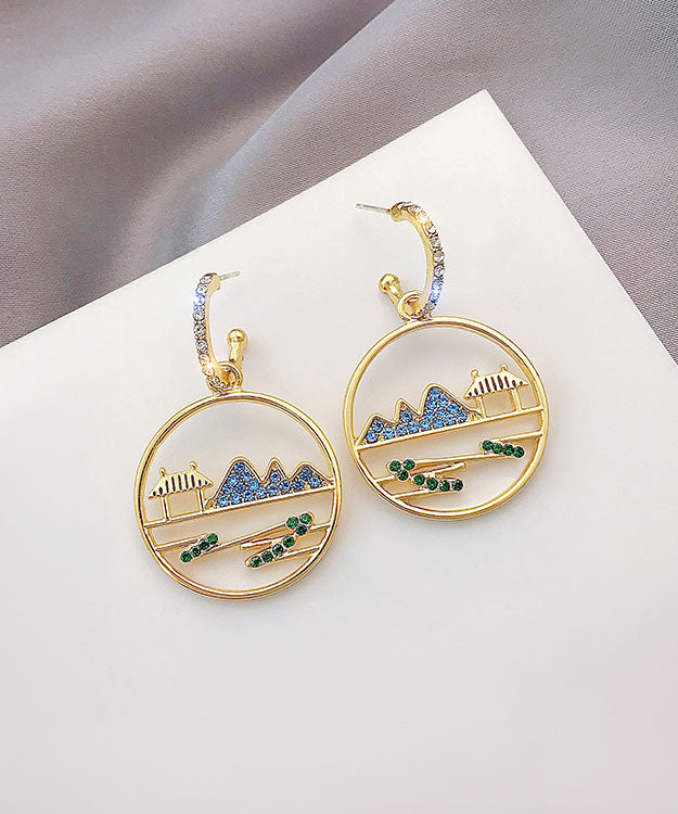 Blue Alloy Zircon Landscape Drop Earrings Tw1046