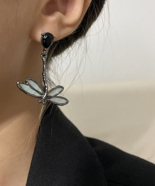Blue Sterling Silver Dragonfly Drip Glaze Drop Earrings