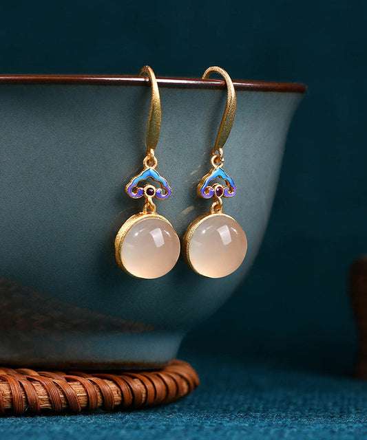 Colorblock Copper Overgild Gem Stone Drop Earrings