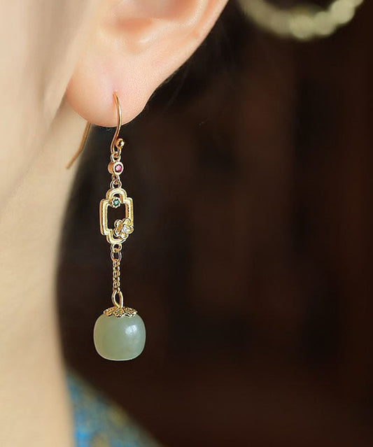 Cyan Sterling Silver Overgild Inlaid Gem Stone Jade Drop Earrings